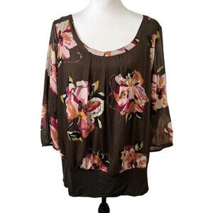 Charter Club Blouse Plus Size 18W Floral Multicolor Beaded Chiffon Work Shirt